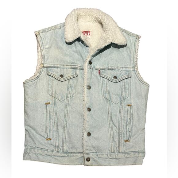 Vintage Levi’s Men’s Medium Sherpa Lined Lightwash  Denim Vest Made in USA - Picture 1 of 6